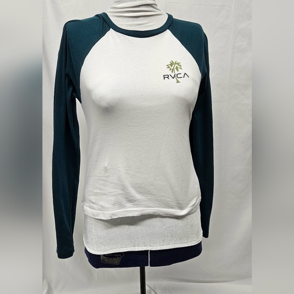 RVCA White and Turquoise Long Sleeve Shirt